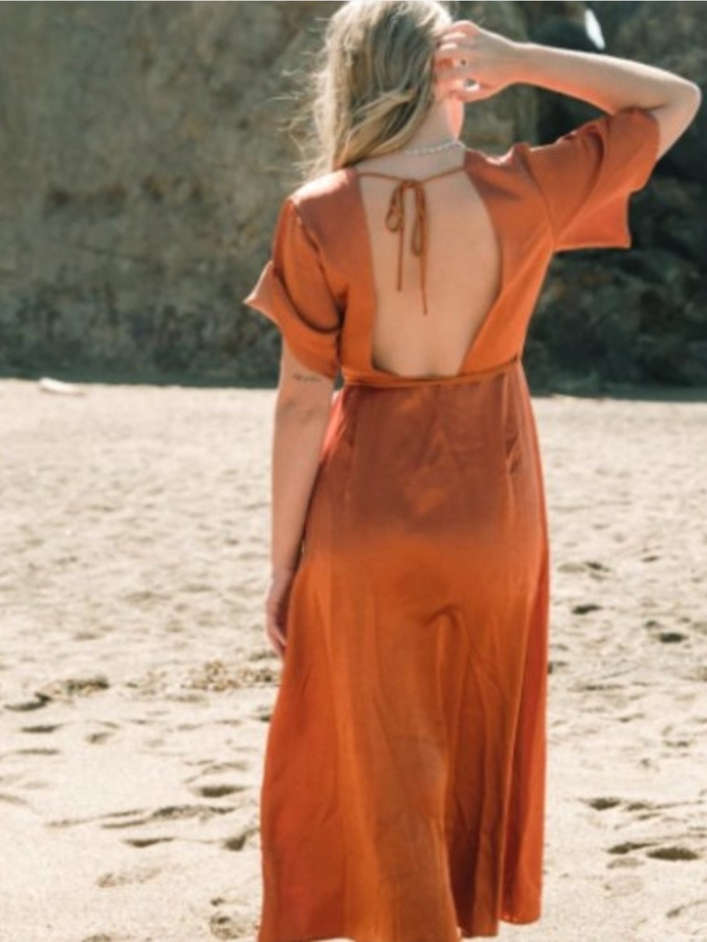 Whimsy + Row Open-Back Satin Maxi Dress in Blush